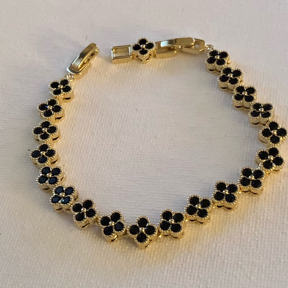 Gold-tone Black Clovers Bracelet